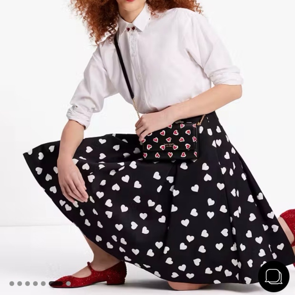 -kate spade ♠️- Scattered Mini Hearts Black and White Midi Skirt, Size 12, NWT - Picture 6 of 15